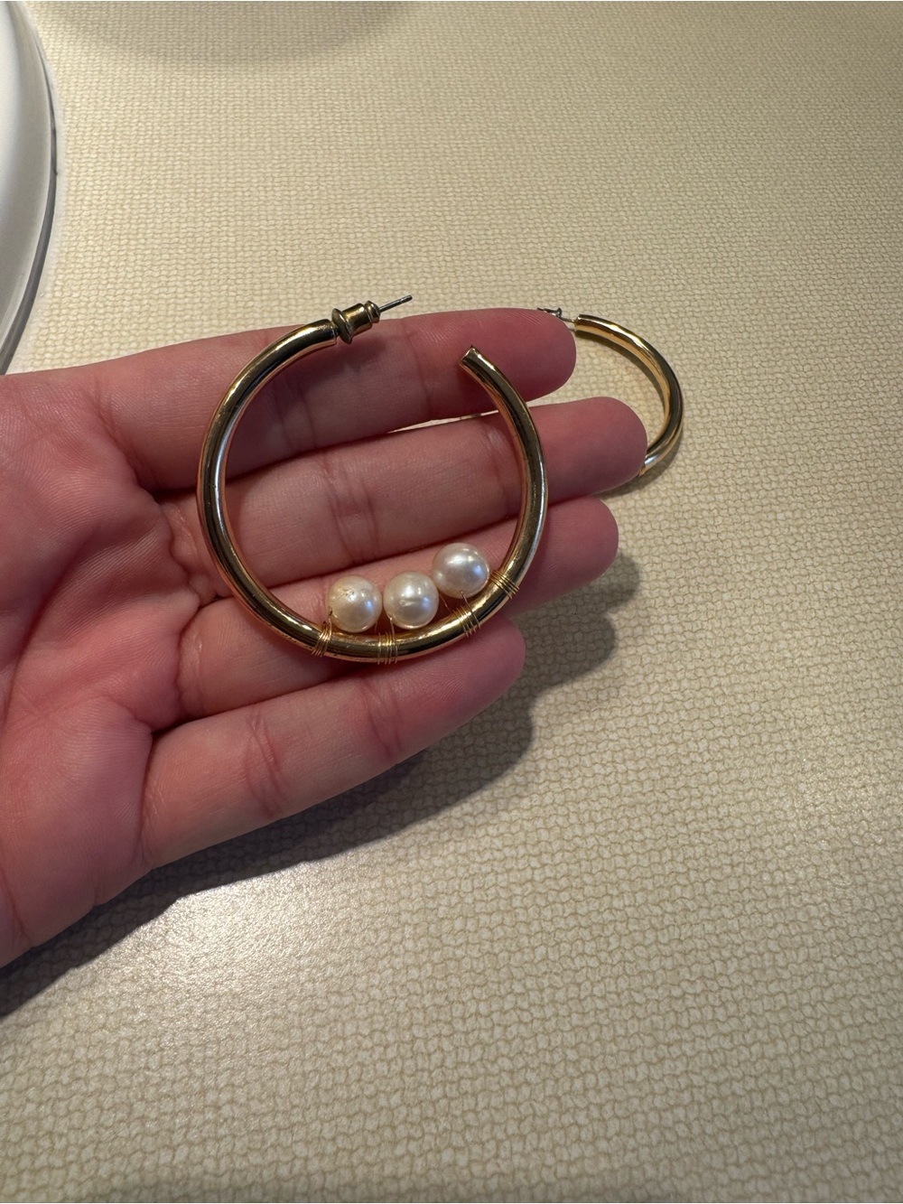 Gold Hoop Earrings with White Pearls - Women Jewelry